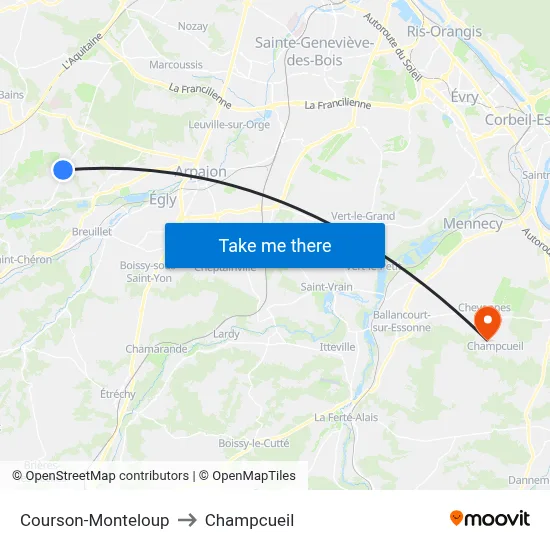 Courson-Monteloup to Champcueil map