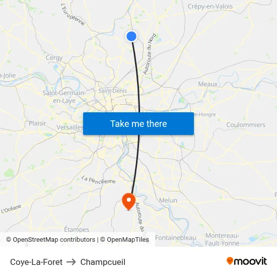Coye-La-Foret to Champcueil map