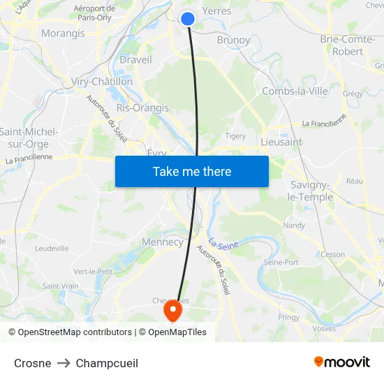 Crosne to Champcueil map