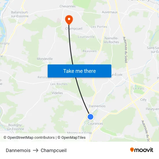 Dannemois to Champcueil map