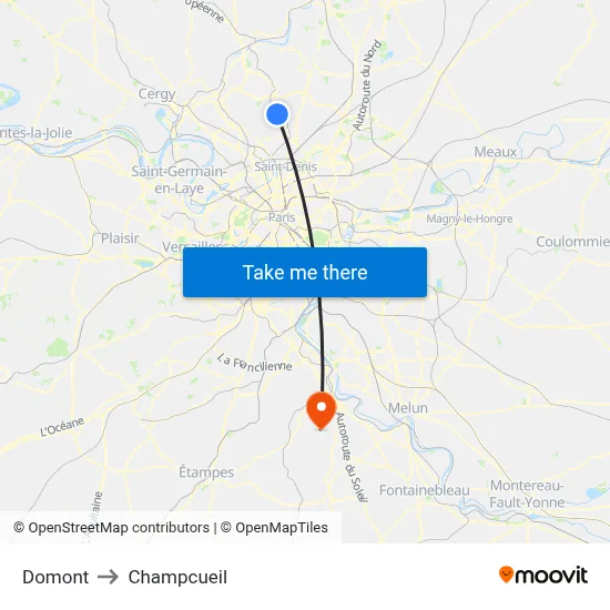 Domont to Champcueil map