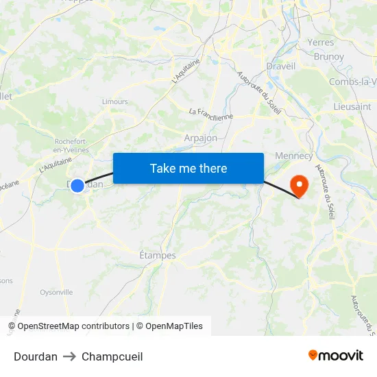 Dourdan to Champcueil map