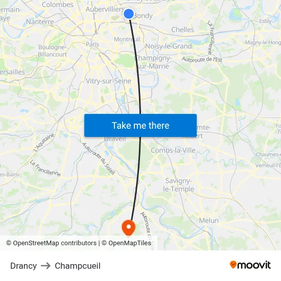 Drancy to Champcueil map