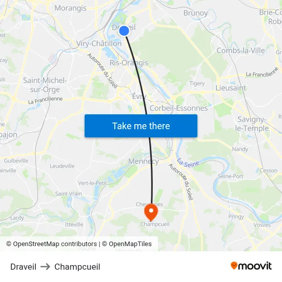Draveil to Champcueil map