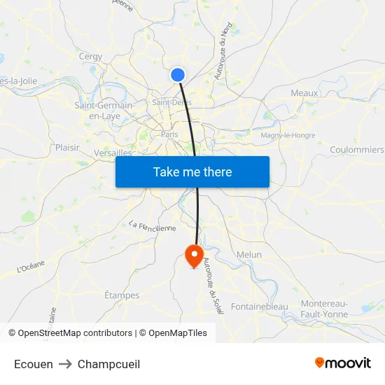 Ecouen to Champcueil map
