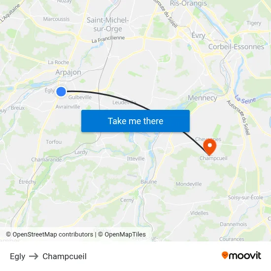 Egly to Champcueil map