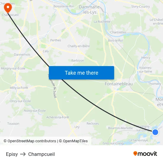 Episy to Champcueil map