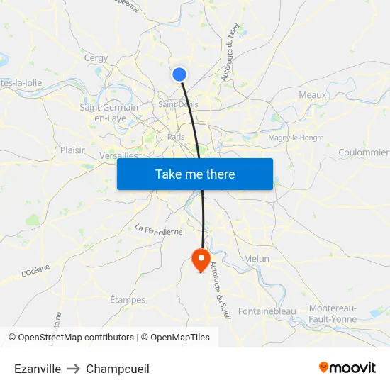 Ezanville to Champcueil map