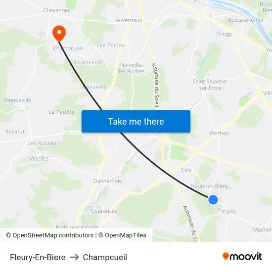 Fleury-En-Biere to Champcueil map