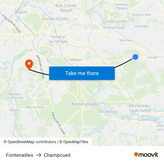 Fontenailles to Champcueil map