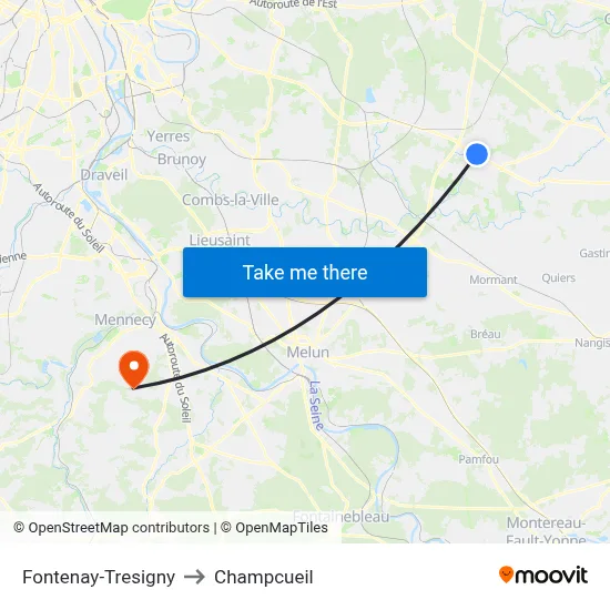 Fontenay-Tresigny to Champcueil map