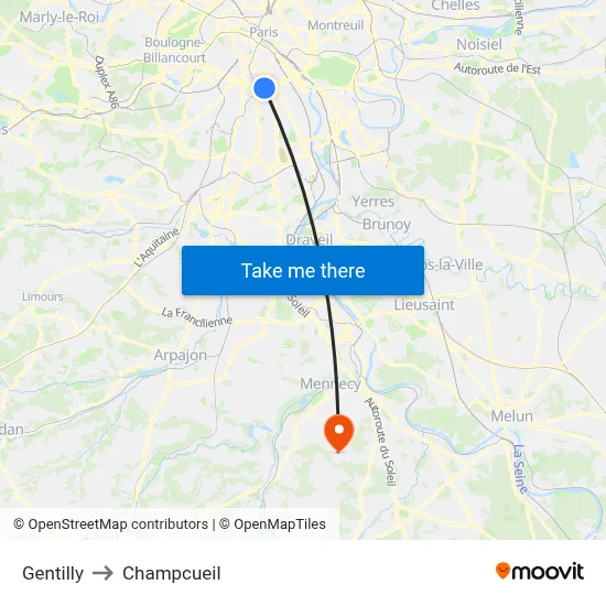 Gentilly to Champcueil map