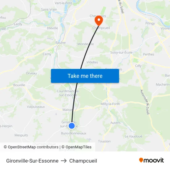 Gironville-Sur-Essonne to Champcueil map
