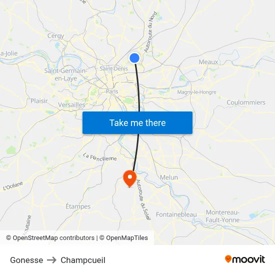 Gonesse to Champcueil map