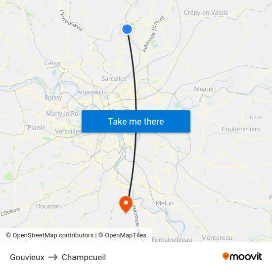 Gouvieux to Champcueil map