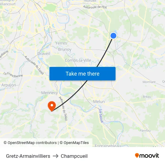 Gretz-Armainvilliers to Champcueil map