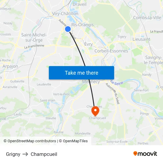 Grigny to Champcueil map