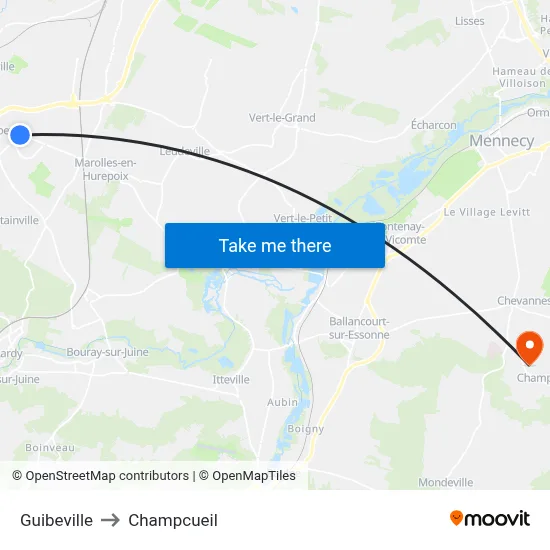 Guibeville to Champcueil map