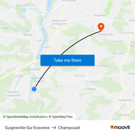 Guigneville-Sur-Essonne to Champcueil map