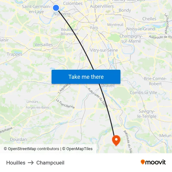 Houilles to Champcueil map