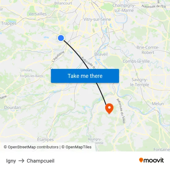 Igny to Champcueil map