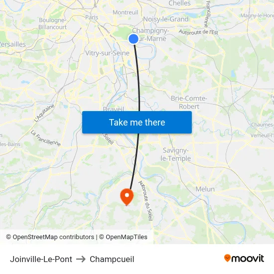 Joinville-Le-Pont to Champcueil map