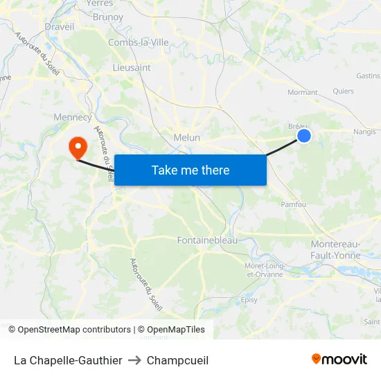 La Chapelle-Gauthier to Champcueil map