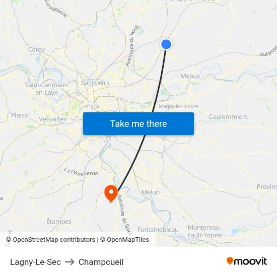 Lagny-Le-Sec to Champcueil map