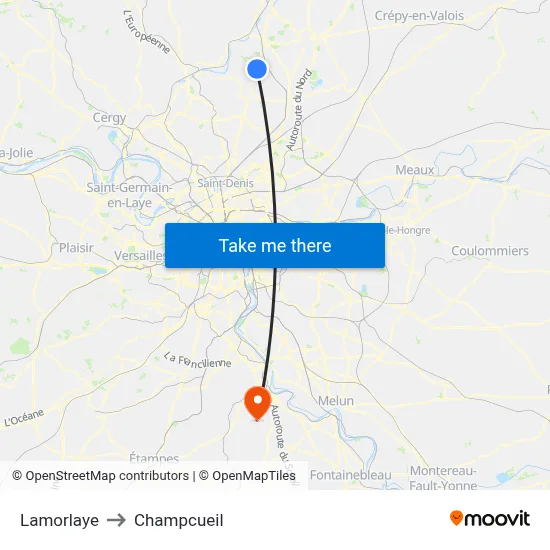 Lamorlaye to Champcueil map