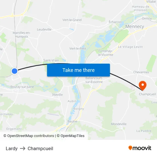 Lardy to Champcueil map