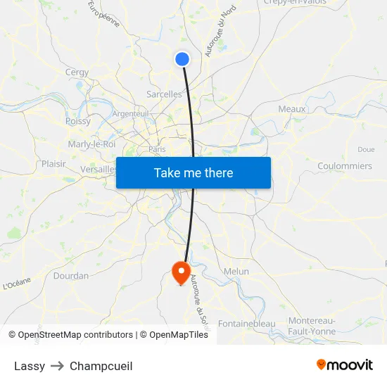 Lassy to Champcueil map