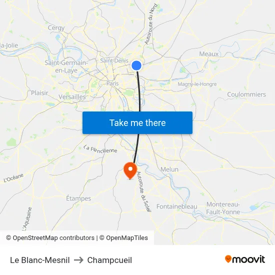 Le Blanc-Mesnil to Champcueil map
