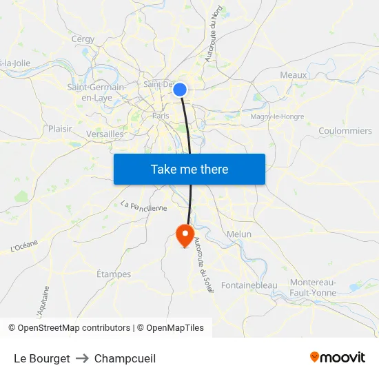 Le Bourget to Champcueil map
