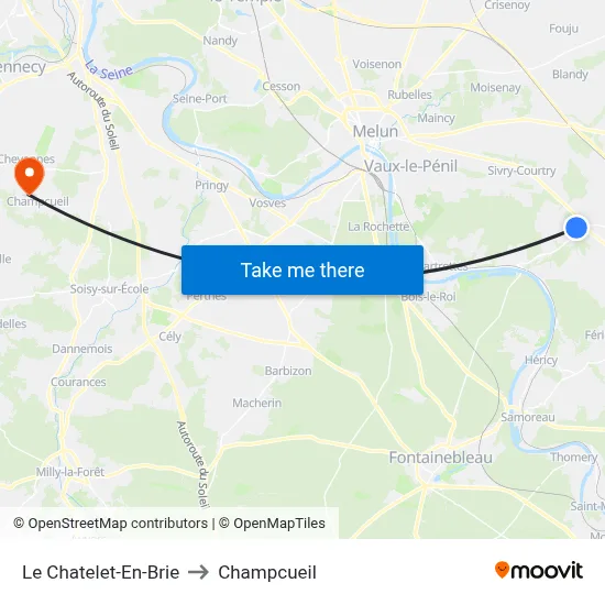 Le Chatelet-En-Brie to Champcueil map