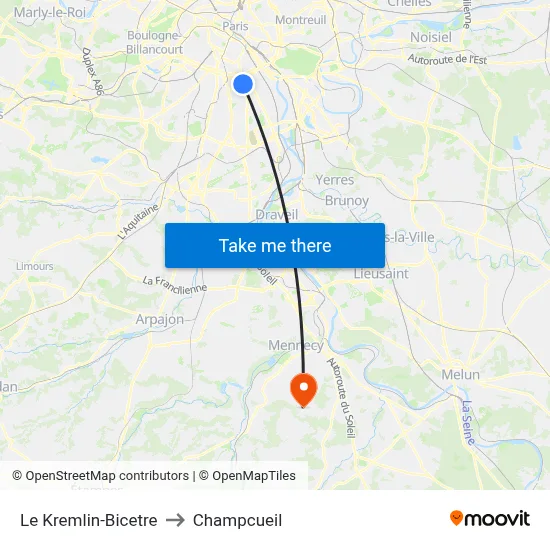Le Kremlin-Bicetre to Champcueil map