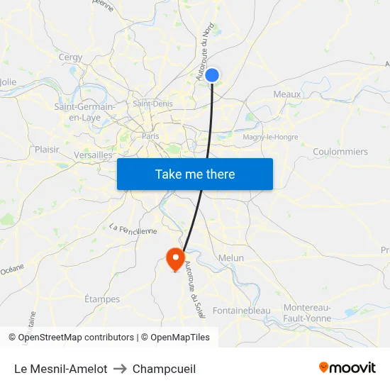 Le Mesnil-Amelot to Champcueil map
