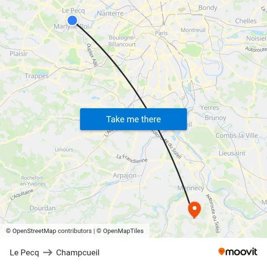 Le Pecq to Champcueil map