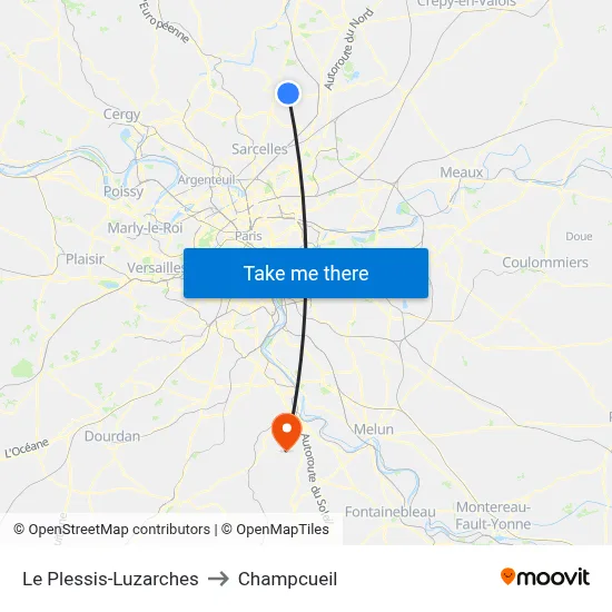 Le Plessis-Luzarches to Champcueil map