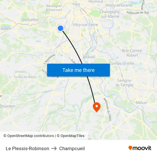 Le Plessis-Robinson to Champcueil map