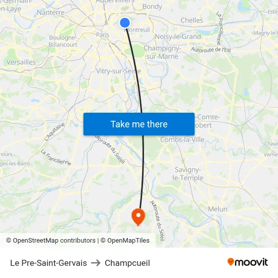 Le Pre-Saint-Gervais to Champcueil map