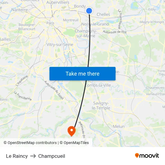 Le Raincy to Champcueil map