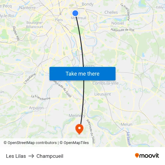 Les Lilas to Champcueil map