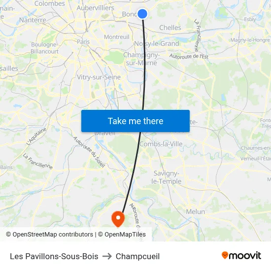 Les Pavillons-Sous-Bois to Champcueil map