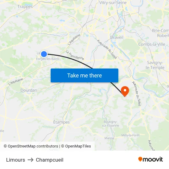 Limours to Champcueil map