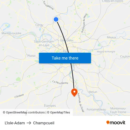 L'Isle-Adam to Champcueil map