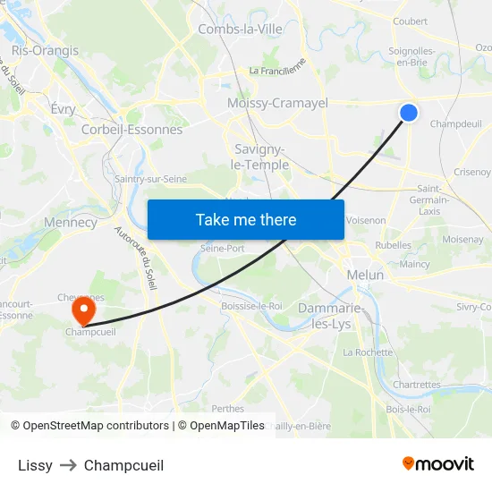 Lissy to Champcueil map