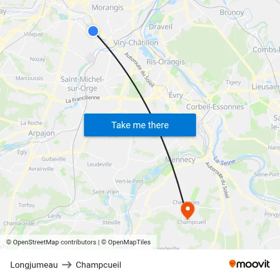 Longjumeau to Champcueil map