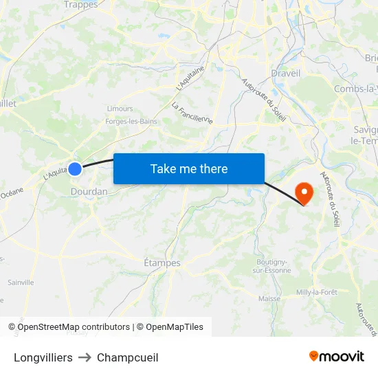 Longvilliers to Champcueil map