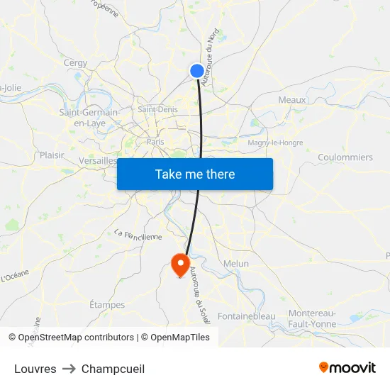 Louvres to Champcueil map