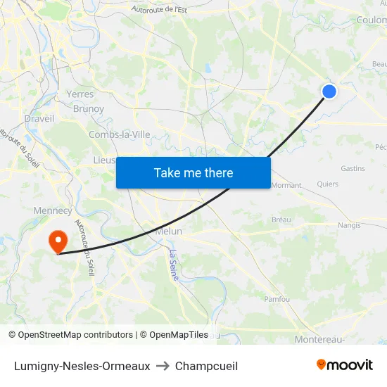 Lumigny-Nesles-Ormeaux to Champcueil map
